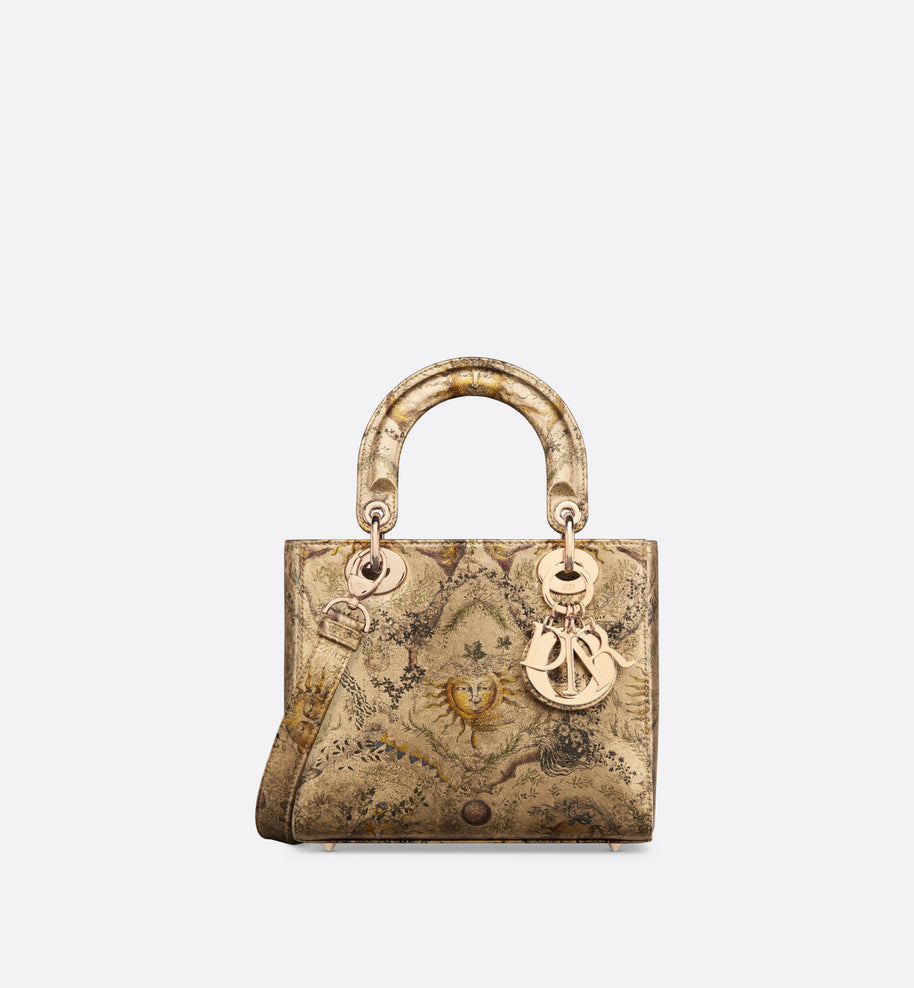 Small Lady Dior Bag • Bronze-Tone Calfskin with Toile de Jouy Soleil Motif