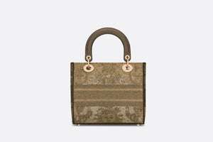 Medium Lady D-Lite Bag • Bronze-Tone Embroidery in Metallic Thread with The Toile de Jouy Soleil Macramé Motif