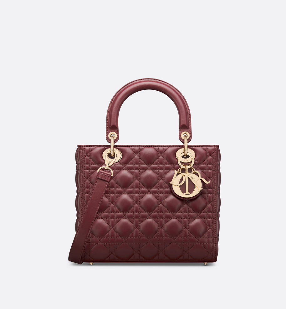 Medium Lady Dior Bag • Burgundy Cannage Lambskin