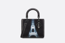 Load image into Gallery viewer, Medium Lady Dior Bag • Black and White Crinkled Calfskin with Eiffel Tower Print
