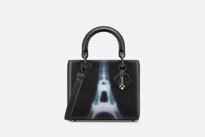 Medium Lady Dior Bag • Black and White Crinkled Calfskin with Eiffel Tower Print
