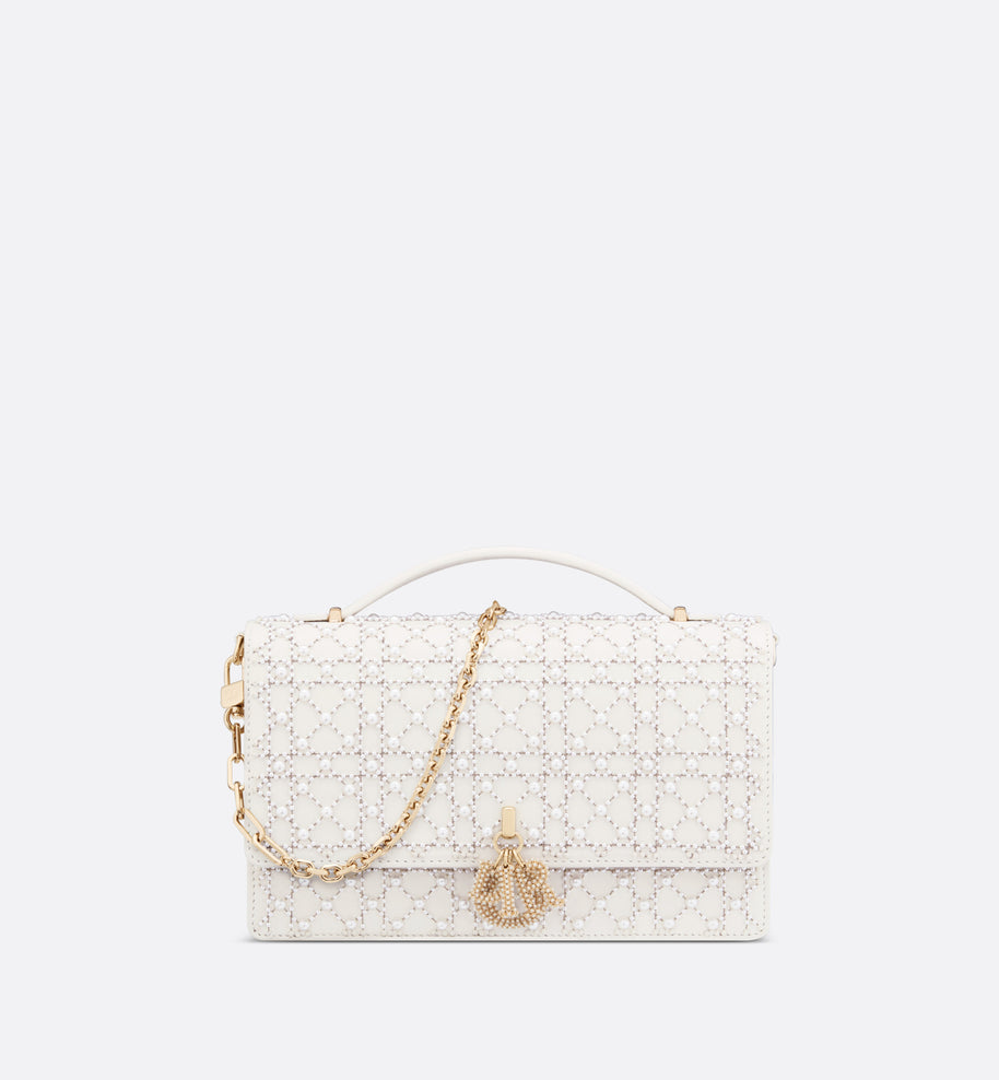 My Dior Top Handle Bag • Latte Cannage Embroidered Calfskin with Resin Pearls