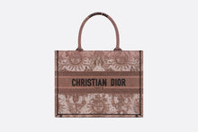 Load image into Gallery viewer, Medium Dior Book Tote • Bronze-Tone Embroidery in Metallic Thread with The Toile de Jouy Soleil Macramé Motif (36 x 27.5 x 16.5 cm)

