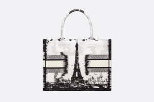 Medium Dior Book Tote • White and Black Paris Embroidery (36 x 27.5 x 16.5 cm)