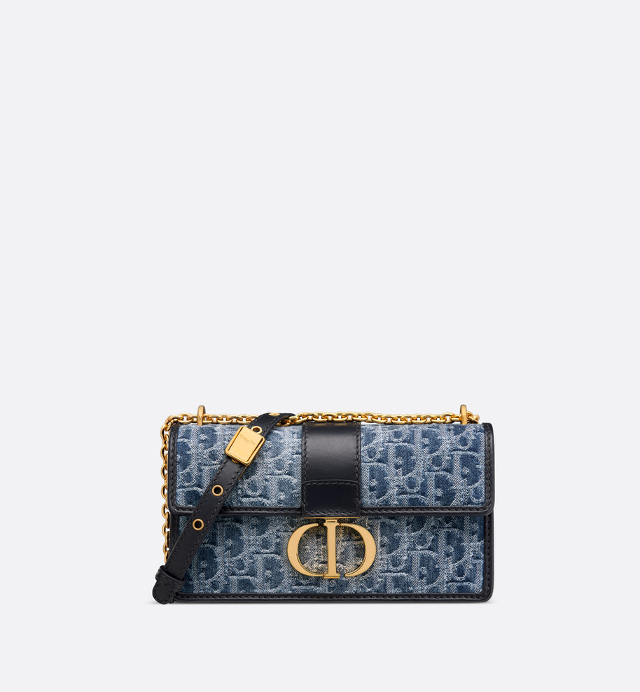 30 Montaigne East-West Bag with Chain • Blue Denim Dior Oblique Jacquard