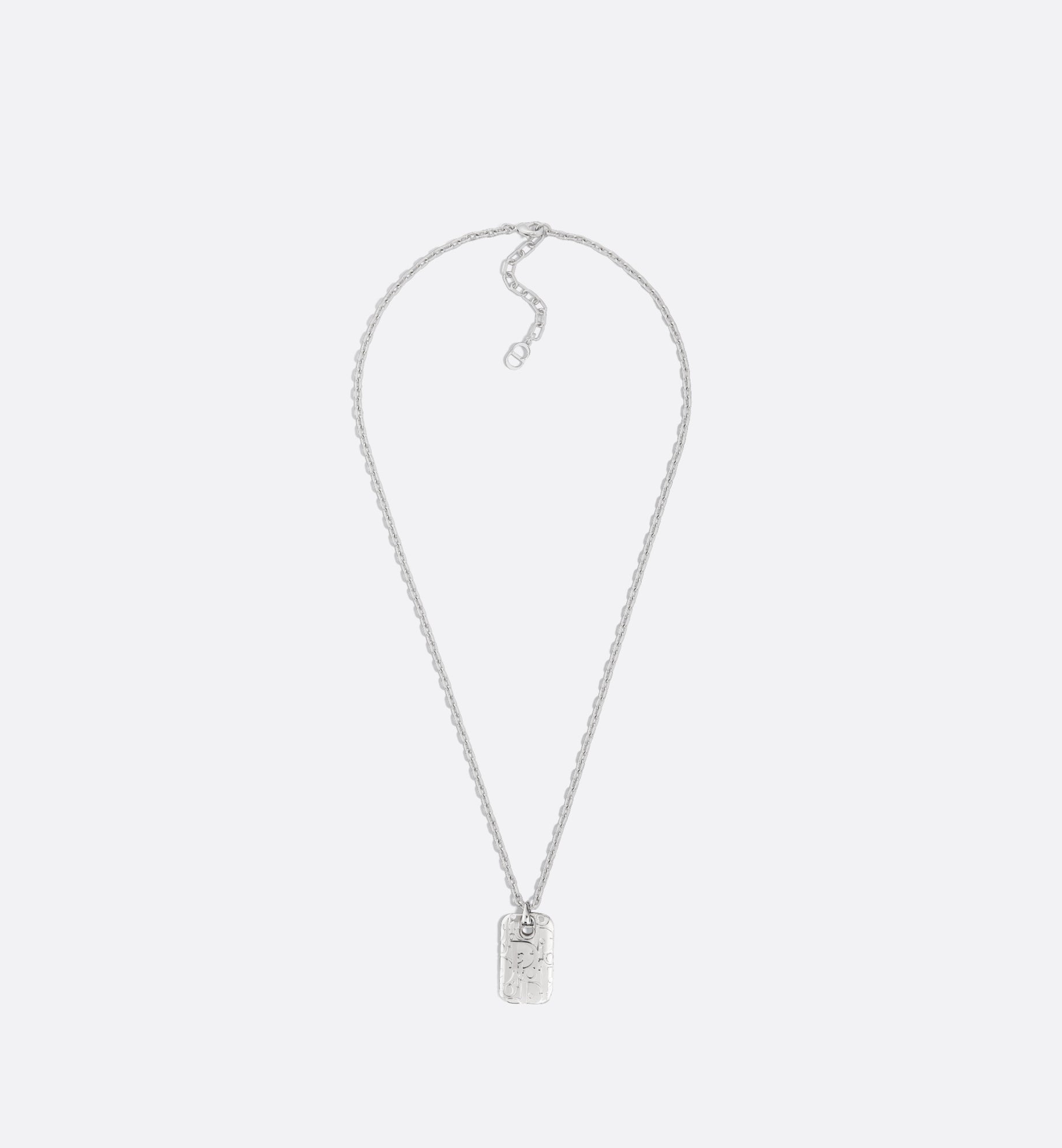 Dior Oblique Plate Pendant Necklace • Silver-Finish Brass