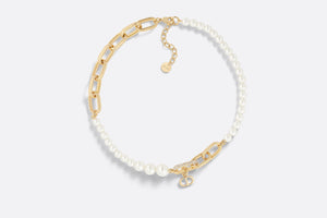 D-Fusion Necklace • Gold-Finish Metal with White Resin Pearls and Silver-Tone Crystals