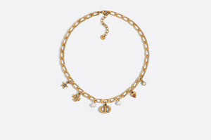 Dior Lucky Charms Necklace • Antique Gold-Finish Metal with White Resin Pearls and Multicolor Crystals