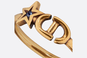 Dior Lucky Charms Ring • Antique Gold-Finish Metal and Blue Crystal