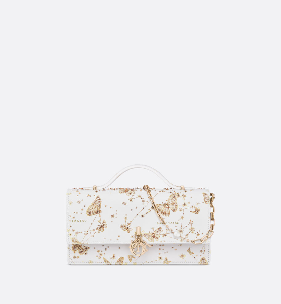 Miss Dior Mini Bag • White and Gold-Tone Calfskin with Butterfly Zodiac Print and Embroidery
