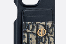 Load image into Gallery viewer, 30 Montaigne Cover for iPhone 15 Pro Max with Magnetic Card Holder • Blue Grained Calfskin and Dior Oblique Jacquard
