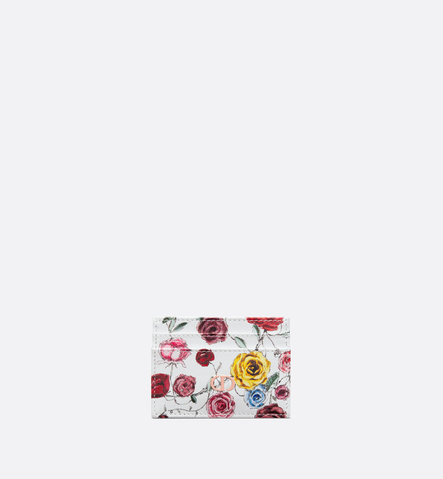 Dior Caro Five-Slot Card Holder • White Multicolor Florilegio Printed Calfskin