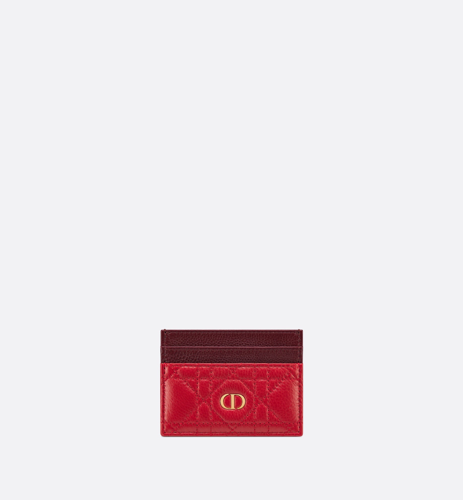 Dior Caro Five-Slot Card Holder • Two-Tone Garnet Red and Burgundy Supple Cannage Calfskin
