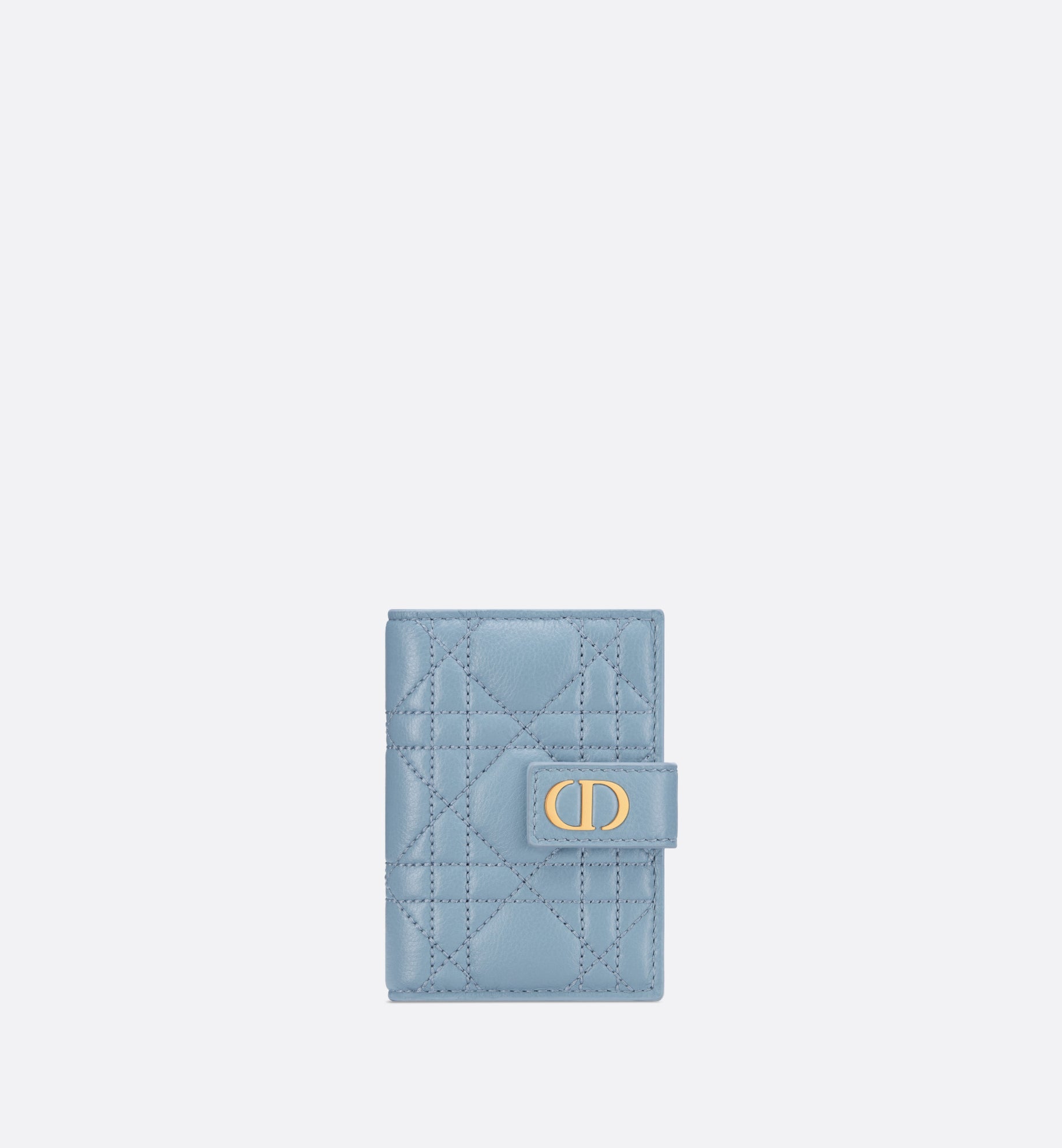 Dior Caro Vertical Card Holder • Two-Tone Sky Blue and Steel Gray Supple Cannage Calfskin