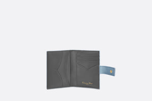 Dior Caro Vertical Card Holder • Two-Tone Sky Blue and Steel Gray Supple Cannage Calfskin