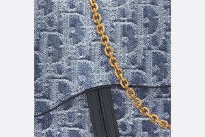 Saddle Pouch with Chain • Blue Denim Dior Oblique Jacquard