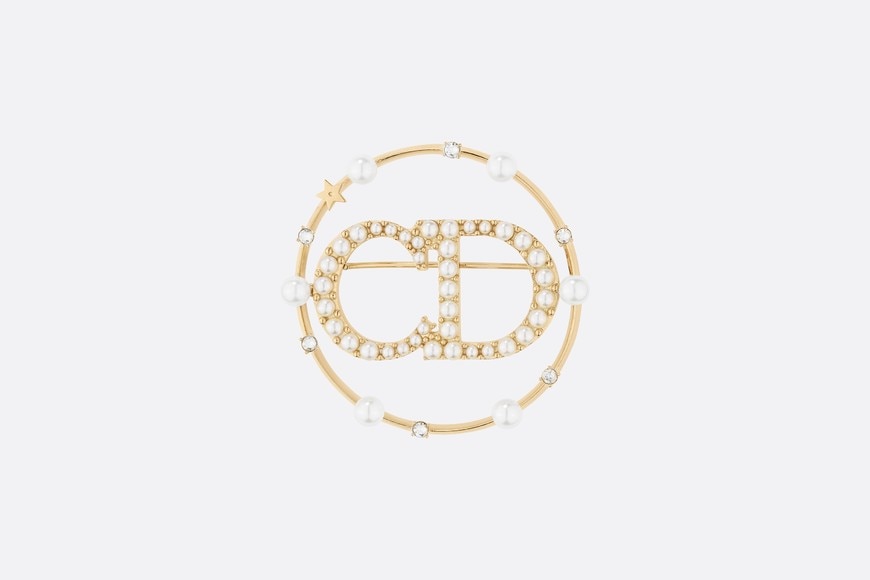 Clair D Lune Brooch • Gold-Finish Metal, White Resin Pearls and White Crystals