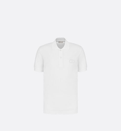 Polo Shirt with 'CD Icon' Signature • White Cotton Piqué