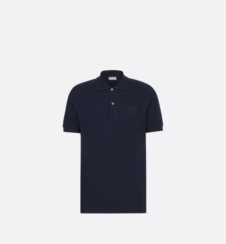 Polo Shirt with 'CD Icon' Signature • Navy Blue Cotton Piqué