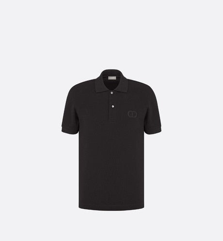 Polo Shirt with 'CD Icon' Signature • Black Cotton Piqué