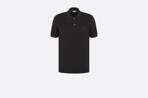Polo Shirt with 'CD Icon' Signature • Black Cotton Piqué