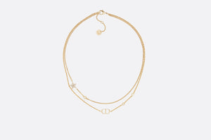 Petit CD Double Necklace • Gold-Finish Metal and White Crystals
