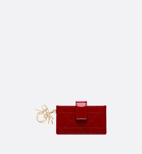 Lady Dior 5-Gusset Card Holder • Cherry Red Cannage Patent Calfskin