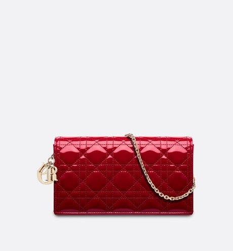 Lady Dior Pouch • Cherry Red Cannage Patent Calfskin