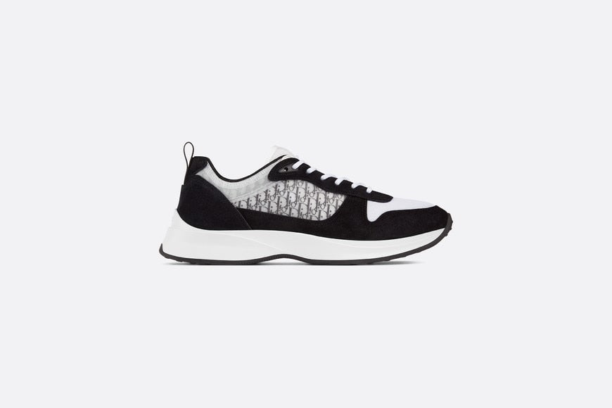 B25 Runner Sneaker • Black Suede with White Technical Mesh and Black Dior Oblique Canvas