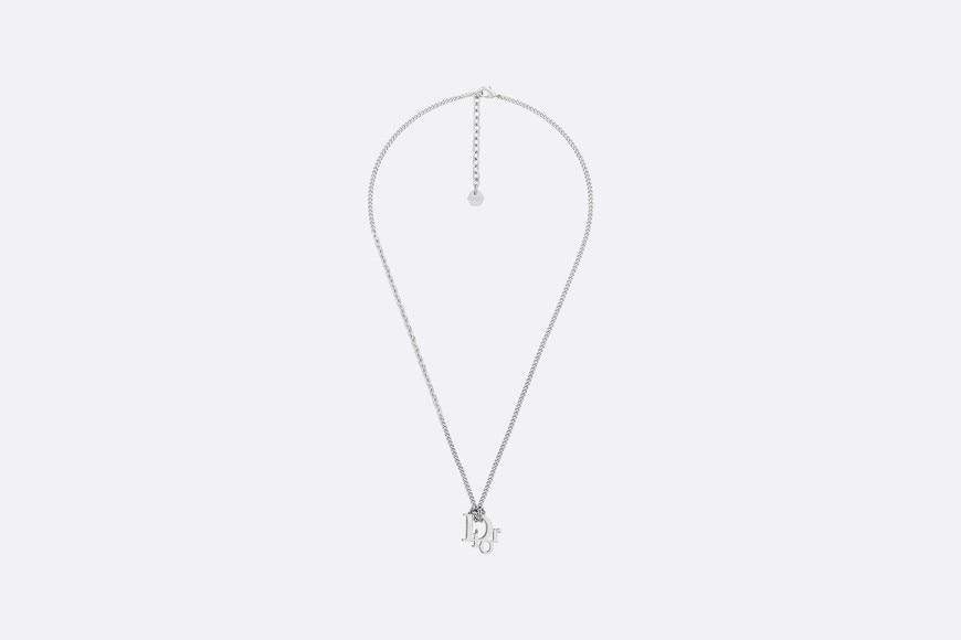 Dior Oblique Pendant Necklace • Silver Tone Brass with White Crystals
