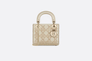 Mini Lady Dior Bag • Metallic Calfskin with Platinum Beaded Cannage Embroidery