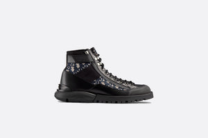 Combat Boot • Black Smooth Calfskin with Beige and Black Dior Oblique Jacquard
