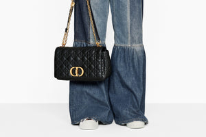 Large Dior Caro Bag • Black Soft Cannage Calfskin