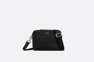 Pouch with Shoulder Strap • Black Grained Calfskin with 'CD Icon' Signature