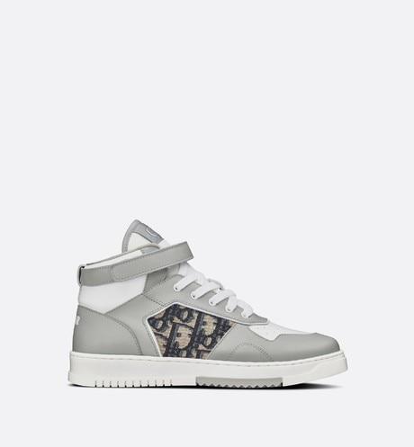 B27 High-Top Sneaker • Gray and White Smooth Calfskin with Beige and Black Dior Oblique Jacquard