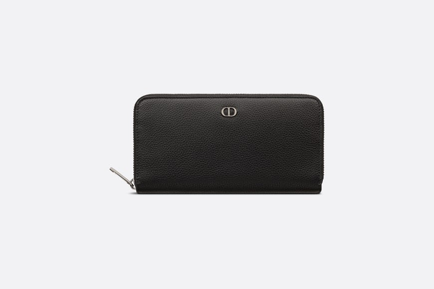 Zipped Long Wallet • Black Grained Calfskin with 'CD Icon' Signature