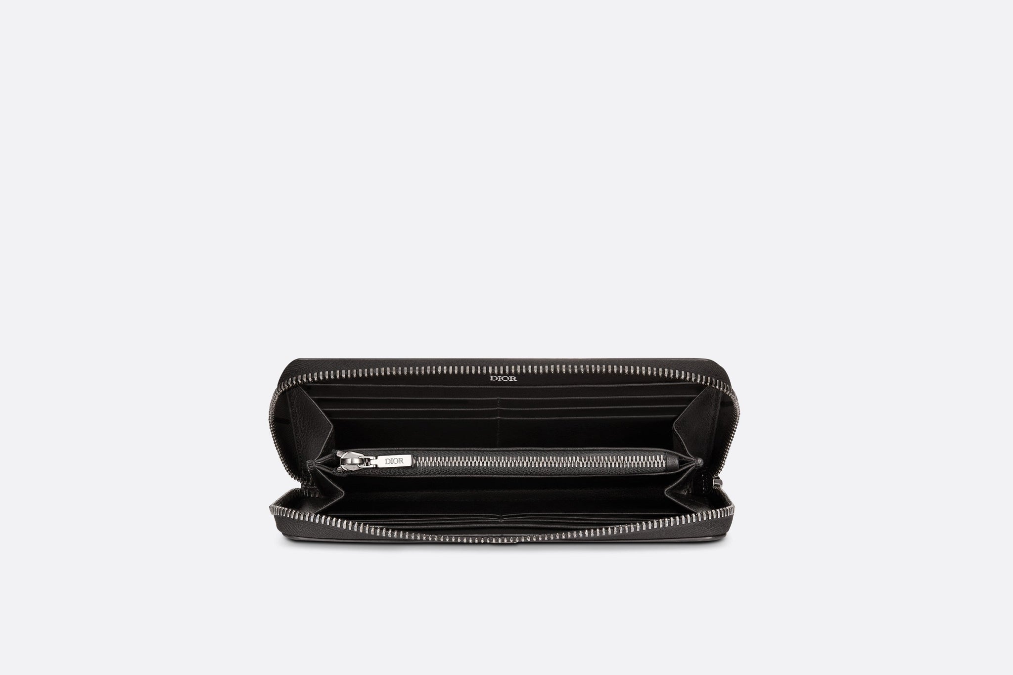 Zipped Long Wallet Black Grained Calfskin with CD Icon Signature