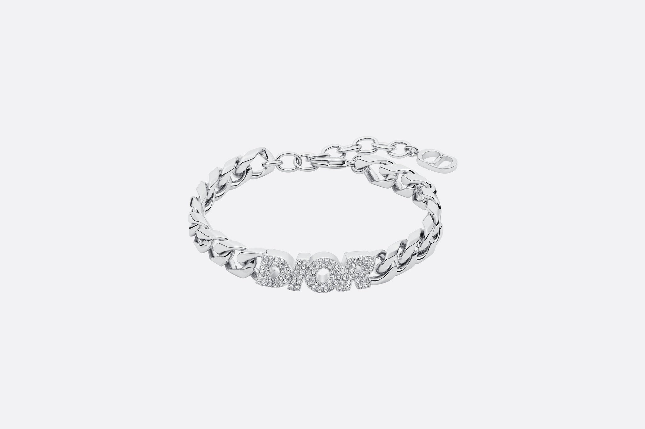 CD Icon Thin Chain Link Bracelet Silver-Finish Brass