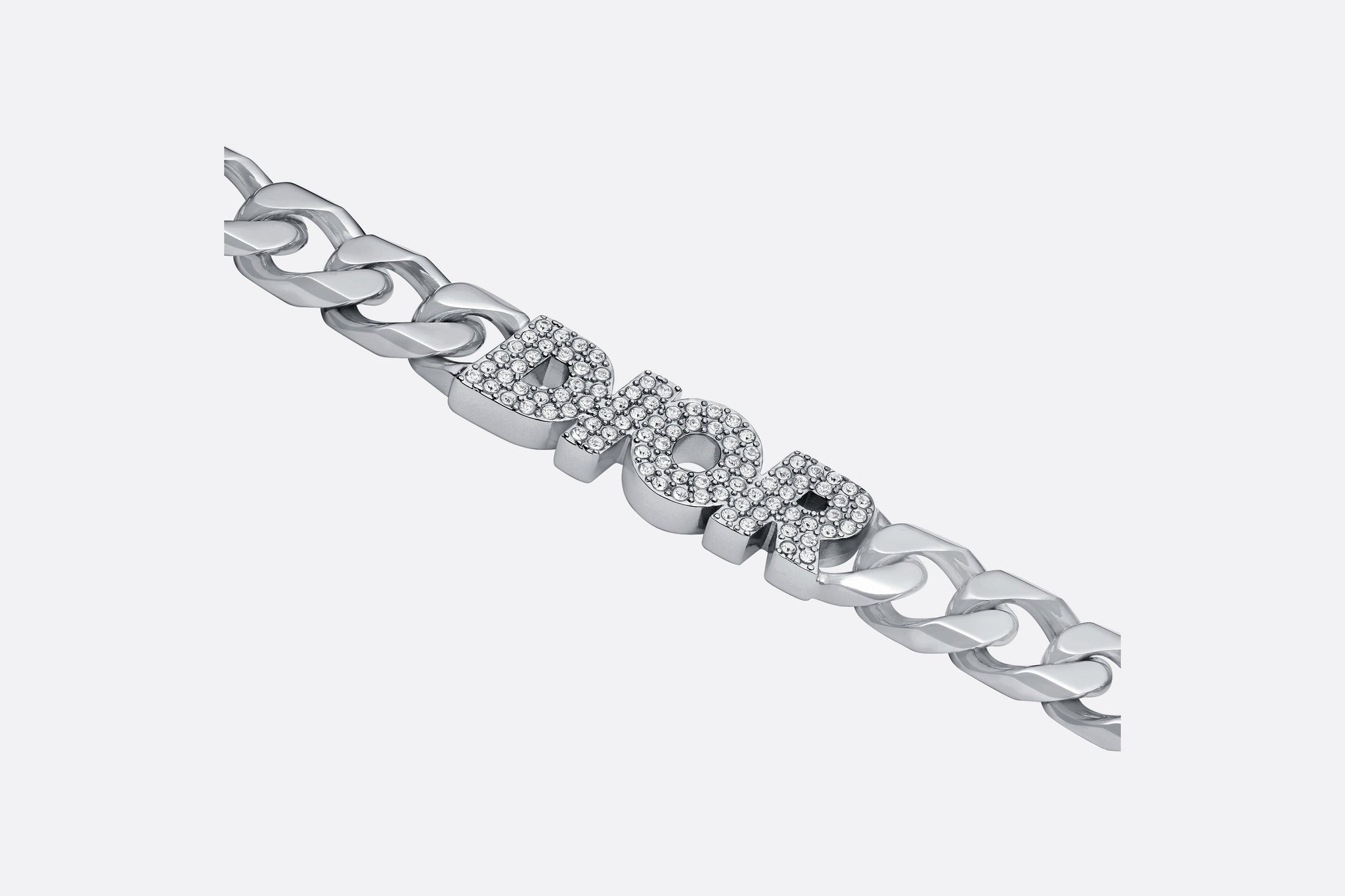 Dior Italic Chain Link Necklace • Silver-Finish Brass and White