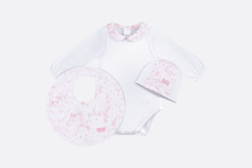 Toile de Jouy Newborn Gift Set • Pale Pink and White Interlock with Cotton Satin