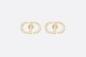 Petit CD Stud Earrings • Gold-Finish Metal and White Crystals