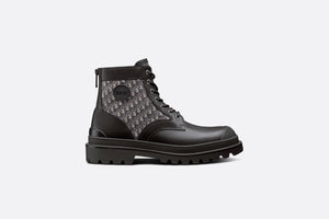 Dior Explorer Ankle Boot • Black Smooth Calfskin and Beige and Black Dior Oblique Jacquard