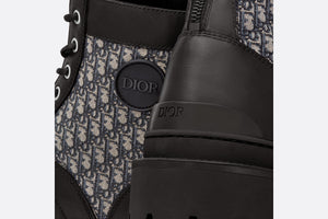 Dior Explorer Ankle Boot • Black Smooth Calfskin and Beige and Black Dior Oblique Jacquard