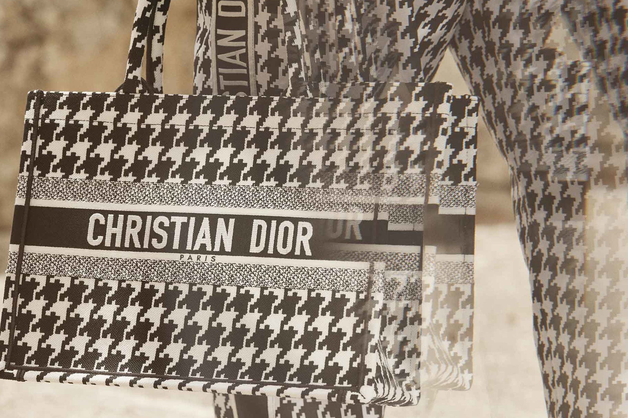 Christian Dior Medium(Old Small)Book Tote Houndstooth Embroidery Black –  Coco Approved Studio