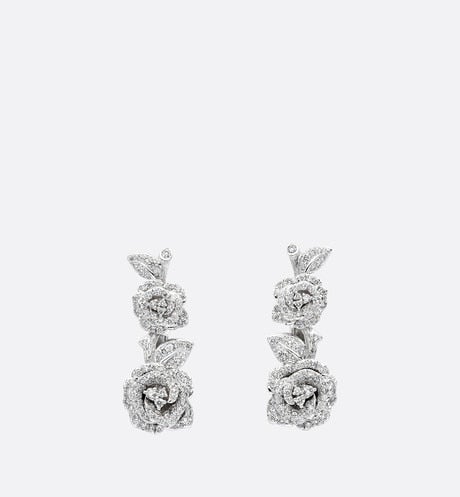 Large Rose Dior Bagatelle Earrings • 18K White Gold and Diamonds