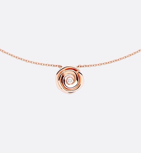 Large Rose Dior Couture Necklace • Pink Gold and Diamonds