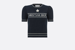 'CHRISTIAN DIOR' Short-Sleeved Sweater • Navy Blue Cashmere and Wool Knit