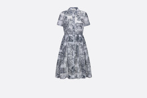 Mid-Length Shirt Dress • White and Navy Blue Toile de Jouy Cotton Voile