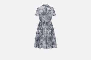Mid-Length Shirt Dress • White and Navy Blue Toile de Jouy Cotton Voile
