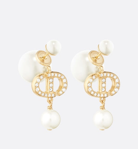Dior Tribales Earrings • Gold-Finish Metal with White Resin Pearls and White Crystals